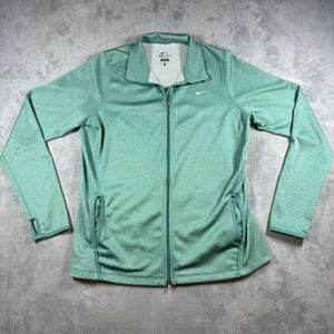 Nike Dri-FIT Womens XL Full Zip Jacket Teal Green Heathered Thumbhole Athletic